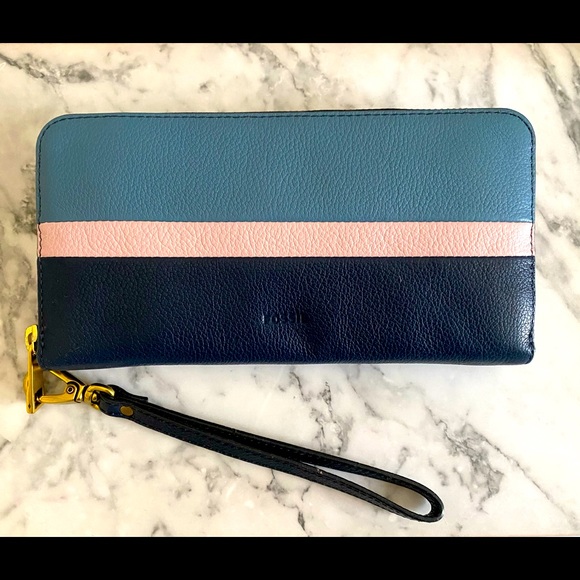 fossil logan rfid zip around clutch